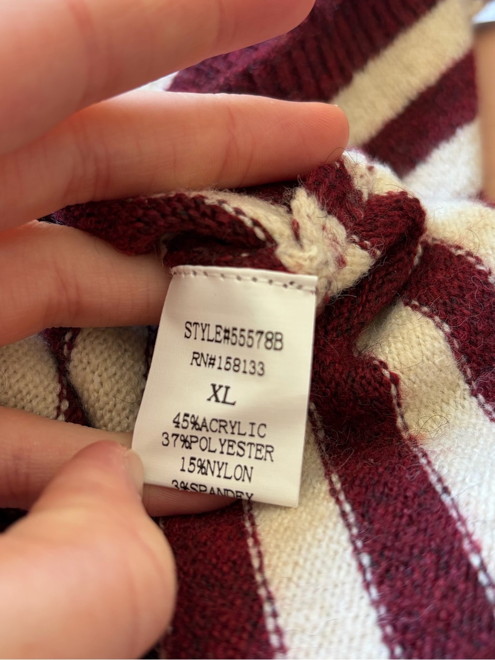 Staccato Burgundy and Oat Striped Knit Relaxed Fit Cardigan Sweater Tomato Girl - Picture 6 of 12